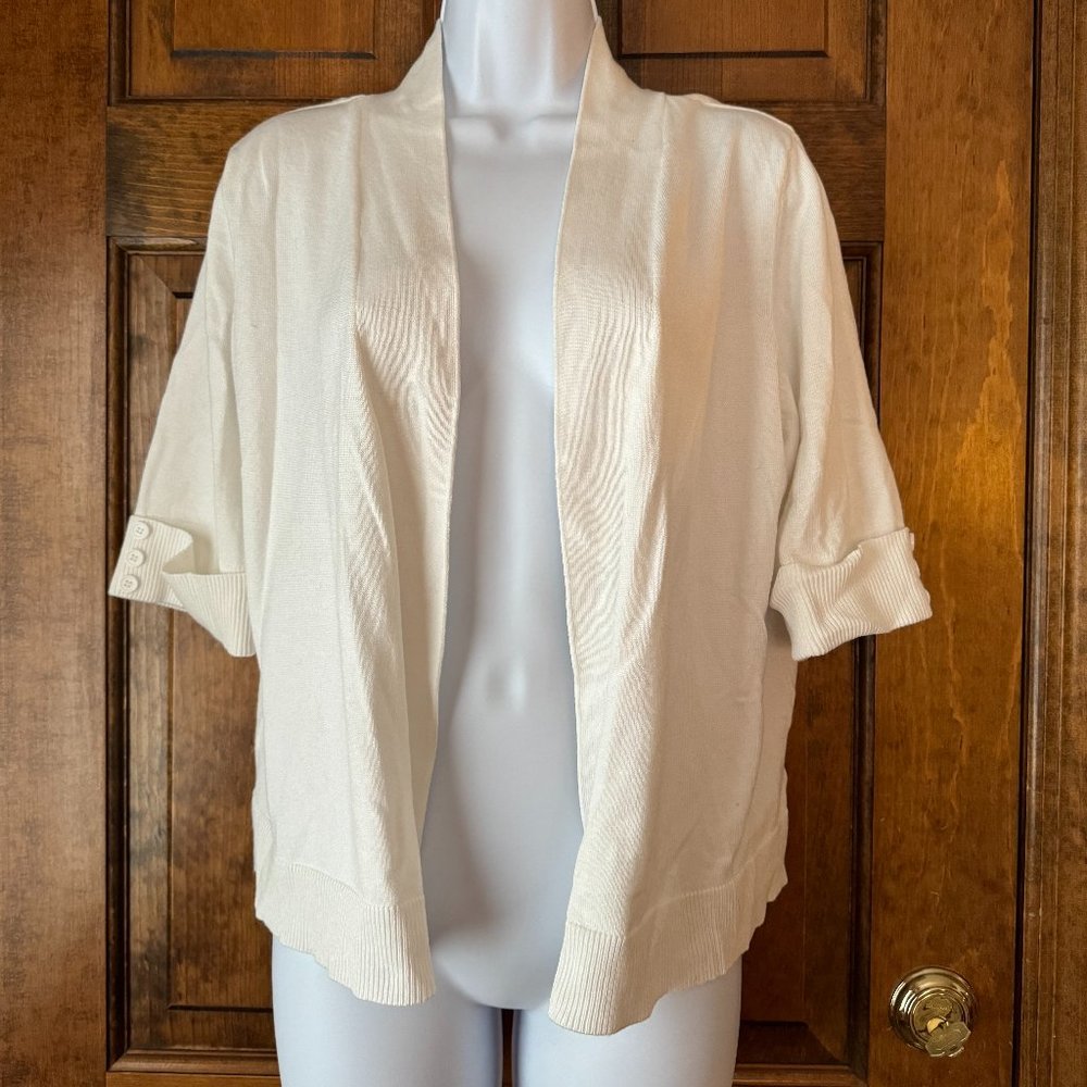JM Collection White Short Sleeve Open Cardi Large